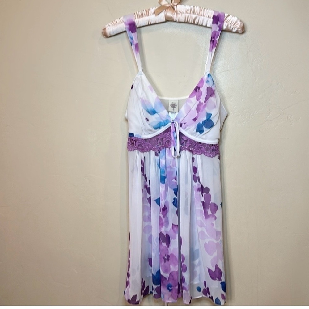 NEW mesh & lace white floral babydoll teddy night dress slip Womens L